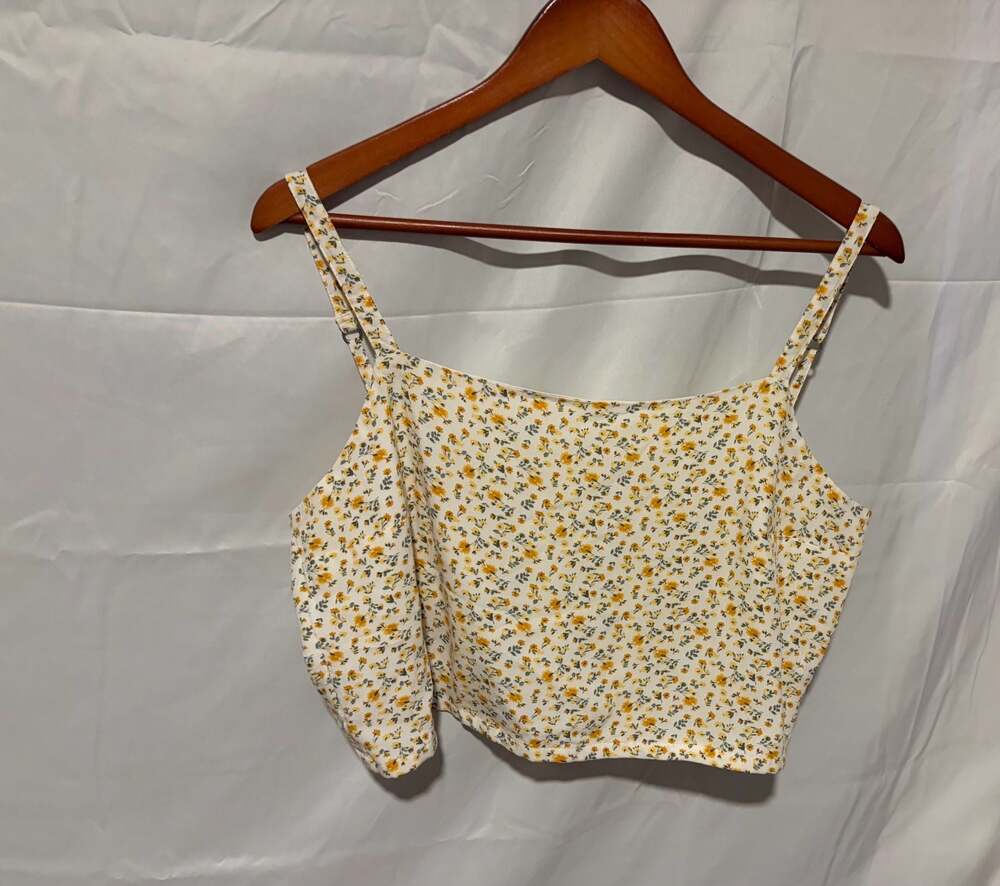 Hollister Yellow Floral Print Tie Back Bandeau Crop Tank Top